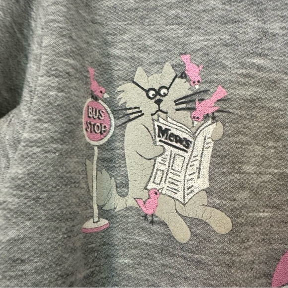 Vintage Spumoni Novelty Cats Reading Sweatshirt Womens Medium Gray White Pink - Picture 5 of 12
